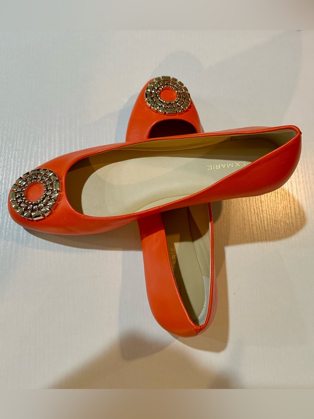 Alex Marie -Orange Leather Flats with Gold Embellishment. NEW